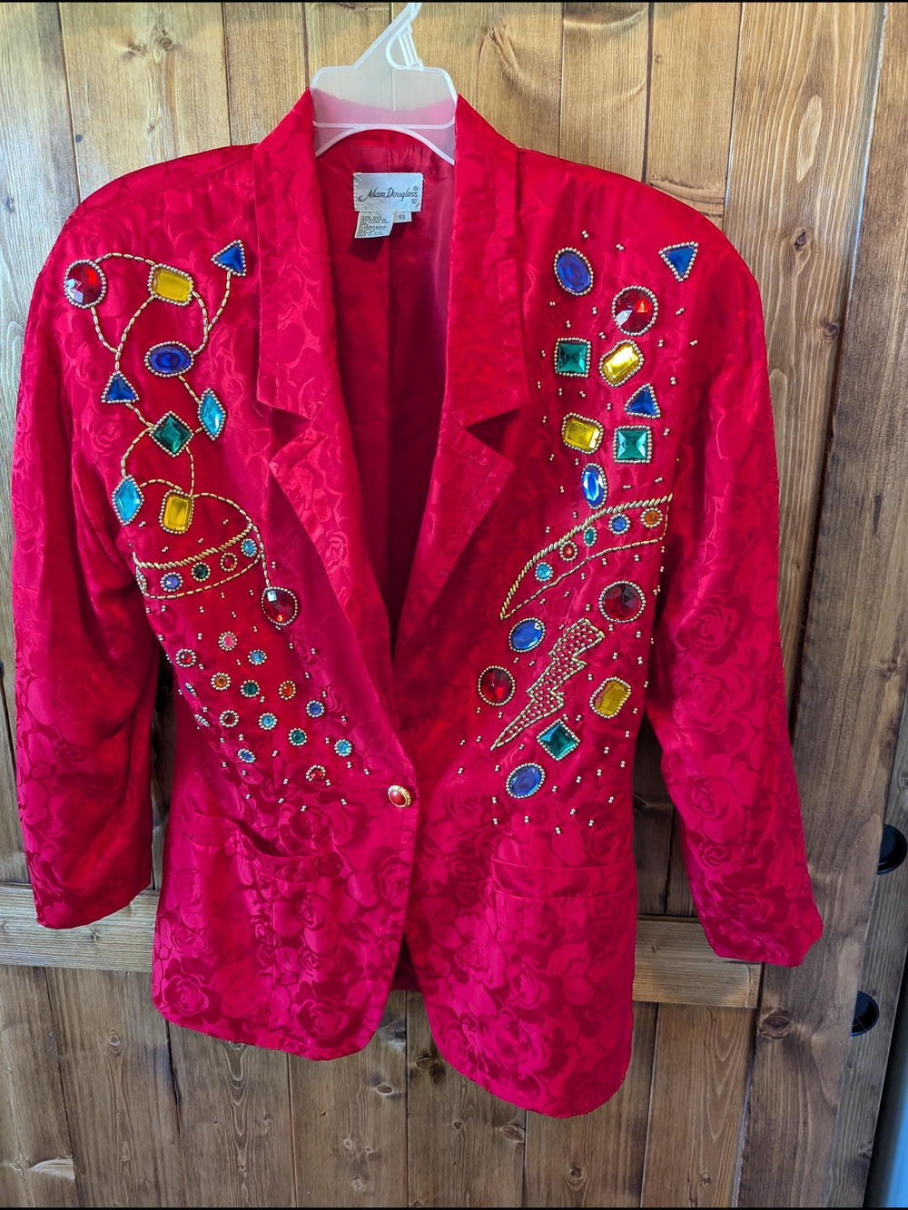 Vintage Red Embellished Women's Silk Blazer Jacket - Designer Label